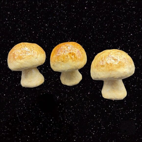 México Folk Art Paper Mache MUSHROOM Faux Vegetable Fruit Shaped 3 Pcs Set  3”T - Picture 2 of 12